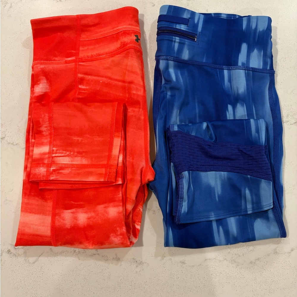 Under Armour women’s workout Leggings size S capri length orange blue